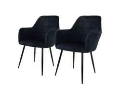 ECD Germany 2er Set Esszimmerstühle Küchenstühle Schwarz aus Samt