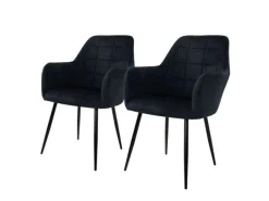 ECD Germany 2er Set Esszimmerstühle Küchenstühle Schwarz aus Samt