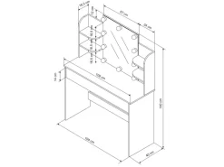 ECD Germany Schminktisch Set mit Hocker Spiegel LED-Beleuchtung 108x40x140 cm