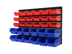 Sale ECD Germany Wandregal mit Stapelboxen 30Tlg Blau-Rot 18 Kleine 12 Große Schütten