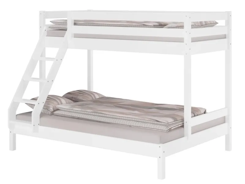 Erst-Holz Doppel-Etagenbett 90 x 200 cm und 140 x 200 cm Erwachsene Kiefer Weiß Modell 18 ohne Zubehör