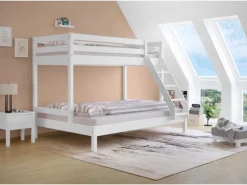 Erst-Holz Doppel-Etagenbett 90 x 200 cm und 140 x 200 cm Erwachsene Kiefer Weiß Modell 18 ohne Zubehör