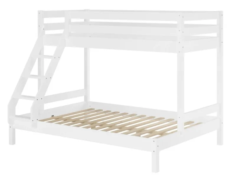 Erst-Holz Doppel-Etagenbett 90 x 200 cm und 140 x 200 cm Erwachsene Kiefer Weiß Modell 18 Rollrost inkl.