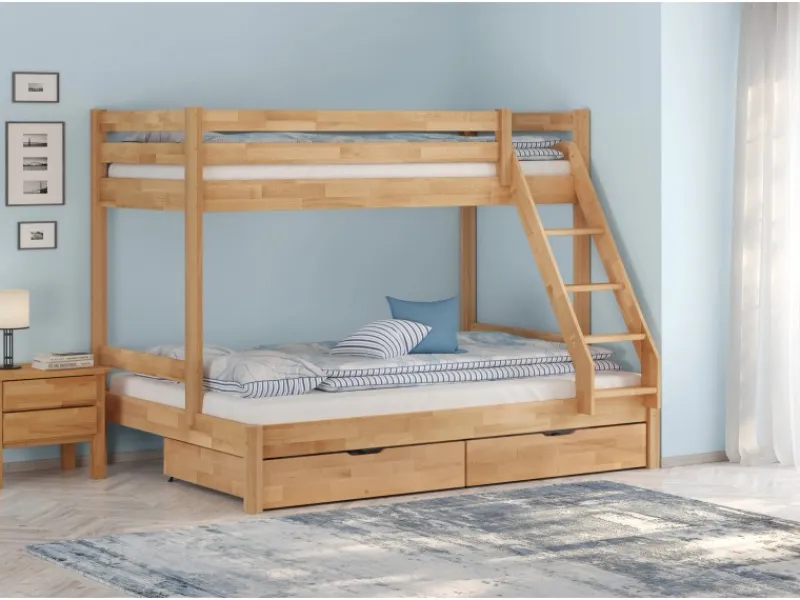 Erst-Holz Etagenbett Holzbett 3er-Bett Buche Massiv 90 + 140 x 200 cm Modell 14 ohne Zubehör