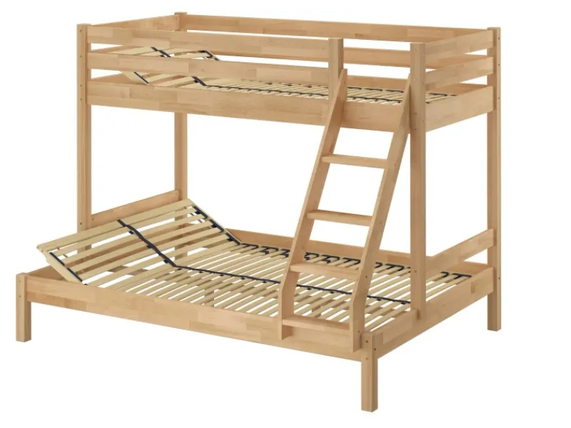 Erst-Holz Etagenbett Holzbett 3er-Bett Buche Massiv 90 + 140 x 200 cm Modell 14 Rollrost inkl.