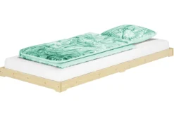 New Erst-Holz Extra Flaches Einzelbett Futon Unbehandeltes Holz Loft 90 x 200 cm Fichte Rollrost inkl.