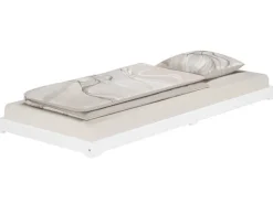 Discount Erst-Holz Extra Niedriges Holzbett Futonbett 80 x 190 cm Kiefer Weiß Modell 47 Rollrost inkl.