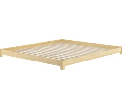 Hot Erst-Holz Flaches Echtholzbett Bodenbett 200 x 200 Kiefer Massivholz Modell 51 Rollrost inkl.