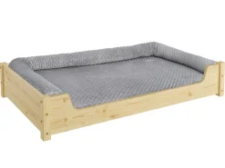 Hot Erst-Holz Kuscheliges Haustierbett Extra Groß 120 x 70 cm Kiefer Natur Rollrost und Matratze inkl.