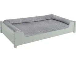 New Erst-Holz Kuscheliges Haustierbett Extra Groß 120 x 70 cm Kiefer Grau Rollrost und Matratze inkl.