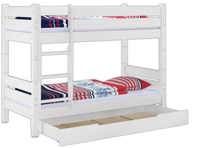 Erst-Holz Teilbares Etagenbett 100 x 200 Kiefer Weiß für Erwachsene Modell 16 ohne Zubehör