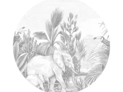 ESTAhome Selbstklebende Runde Tapete Dschungelmuster Grau Ø 70 cm 159075