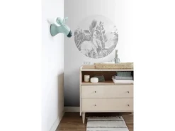 ESTAhome Selbstklebende Runde Tapete Dschungelmuster Grau Ø 70 cm 159075