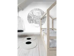 ESTAhome Selbstklebende Runde Tapete Wald Mit Waldtieren Grau Ø 140 cm 159083