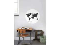 ESTAhome Selbstklebende Runde Tapete Weltkarte Schwarz-Weiß Ø 70 cm 158985