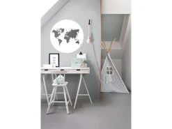 ESTAhome Selbstklebende Runde Tapete Weltkarte Schwarz-Weiß Ø 70 cm 158985
