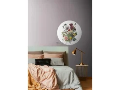 ESTAhome Selbstklebende Runde Tapete Blumenstrauß Grün Rosa und Gelb Ø 70 cm 158996