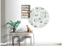 ESTAhome Selbstklebende Runde Tapete Fahrzeuge Mintgrün Ø 70 cm 159066