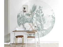 ESTAhome Selbstklebende Runde Tapete Dschungelmuster Grün Ø 140 cm 159087