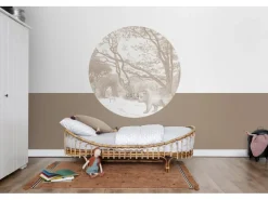Clearance ESTAhome Selbstklebende Runde Tapete Wald Mit Waldtieren Beige Ø 140 cm 159085