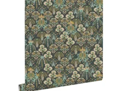 ESTAhome Tapete Blumenmuster im Jugendstil Grau Blau und Beige 50 x 900 cm