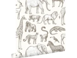 ESTAhome Tapete Dschungeltiere Crême-Weiß 53 cm x 10.05 m
