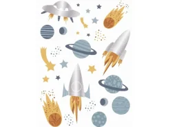 ESTAhome Wandtattoo Weltraum Blau Grau und Gelb 47,5 cm x 66 cm 156109