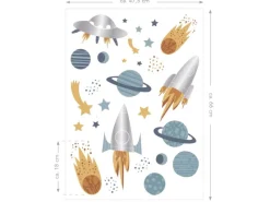 ESTAhome Wandtattoo Weltraum Blau Grau und Gelb 47,5 cm x 66 cm 156109