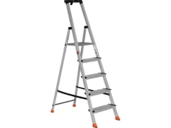 Euroline 22578 Stufenstehleiter mit Sicherheitsbrücke und Werkzeugablage 5 Stufen