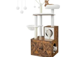 Discount Feandrea Kratzbaum mit Katzenklo-Schrank 151 cm Braun