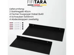FIFITARA Wandregal 40cm 2er Set Aus Stahl Schwarz Pulverbeschichtet Schweberegal Wandboard Bücherregal Metallregal Mit Dübeln Und Schrauben
