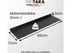 Outlet FIFITARA Wandregal 60cm 2er Set Aus Stahl Schwarz Pulverbeschichtet Schweberegal Wandboard Bücherregal Metallregal Mit Dübeln Und Schrauben