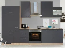 Flex-Well Exclusiv Küchenzeile Morena 310 cm Basaltgrau matt-San Remo Eiche hell