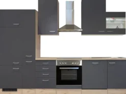 Flex-Well Exclusiv Küchenzeile Morena 310 cm Basaltgrau matt-San Remo Eiche hell