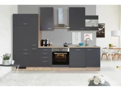 Flex-Well Exclusiv Küchenzeile Morena 310 cm Basaltgrau matt-San Remo Eiche hell
