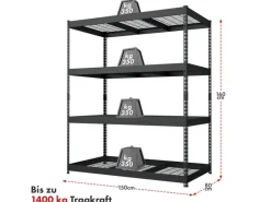 Discount Floordirekt Schwerlastregal Yukon Rivet 4 Böden 160 x 150 x 80 cm Verzinkt