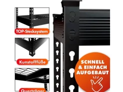 Hot Floordirekt Schwerlastregal Yukon Rivet 4 Böden 180 x 120 x 45 cm Schwarz