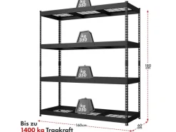 Floordirekt Schwerlastregal Yukon Rivet 4 Böden 180 x 160 x 60 cm