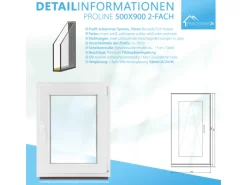 Outlet Framelux Kunststofffenster Proline 2-Fach Verglasung 500 x 900 mm Rechtsanschlag Weiß
