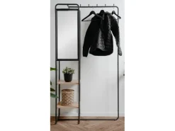 Online Furn.Design Kompaktgarderobe Schwarz Metall 100 cm mit Spiegel Wick