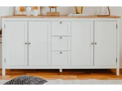 Discount Furn.Design Sideboard Landhaus Weiß Eiche Artisan 180 cm 4-türig Vestland