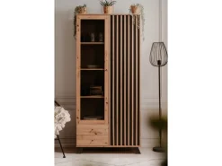 Furn.Design Vitrine Eiche Artisan und Grau 92 cm 3D Lamelle Industrial Madem