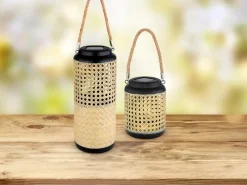 Globo LED-Solaraußenleuchte Laterne in Bambusoptik zum Hängen oder Stellen