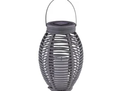 Discount Globo LED-Solaraußenleuchte Laterne mit Feuereffekt Kunststoff Grau Rattanoptik