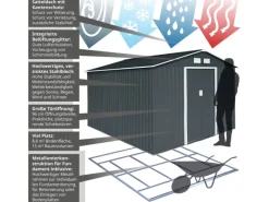 HATTORO S300 Metall Gerätehaus mit Bodenrahmen 12,5 m³ Satteldach Dunkel