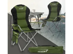 Hot HAUKI Campingstuhl Faltbar Khaki mit Getränkehalter und Tragetasche