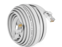 New hb-digital Flachkabel CAT 7 Rohkabel RJ45 LAN Kabel Flach Kupfer bis zu 10 Gbit/s U/FTP PVC 30m Weiß Silber