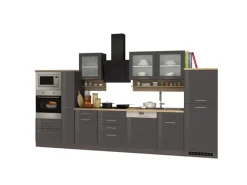 Held Möbel Küchenzeile Mailand 370 cm -Grau Matt mit E-Geräten