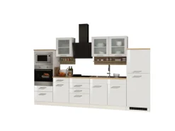 New Held Möbel Küchenzeile Mailand 330 cm -Weiß Matt mit E-Geräten Weiß Hochglanz