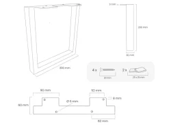 New HEVVA Möbelbein GRAZ 20 cm Hoch 30 cm Tief 1 Stück Rohstahl-Klarlack Stahlfarben